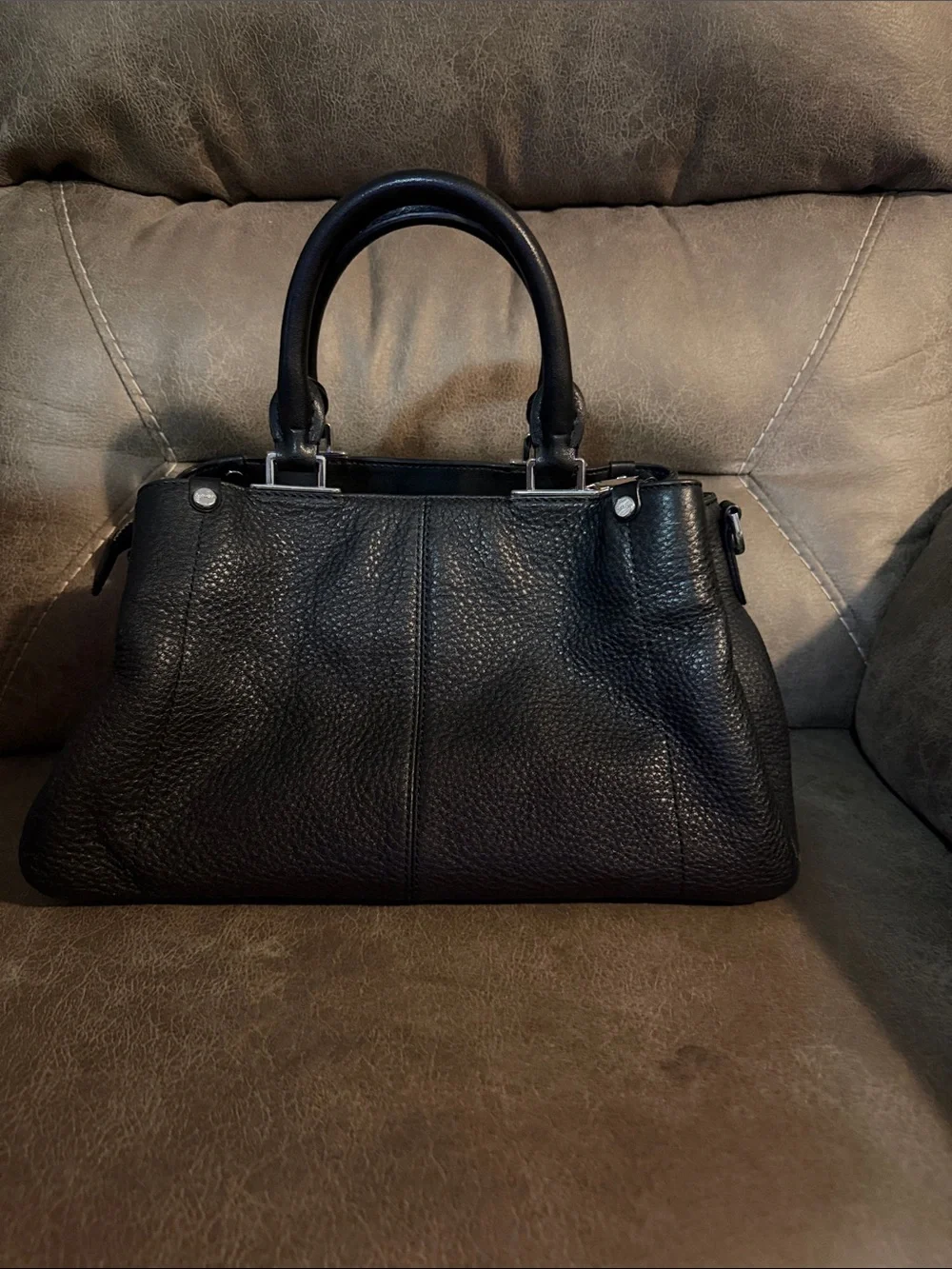 Calvin Klein Pebbled Leather Top-Handle Satchel in Black